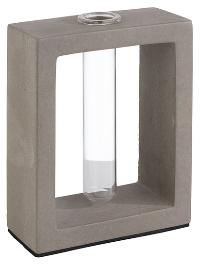 Vase mit Glaseinsatz -ELEMENT- 10 x 4,5 cm, H: 12,5 cm , Grau