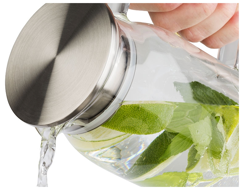 Glaskaraffe Ø 10 cm, H: 26 cm, 1,5 Liter , Edelstahl